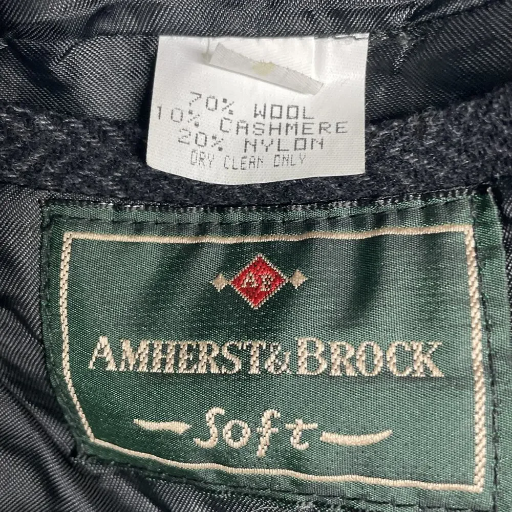 Amherst Brock Soft Cashmere Wool Blazer Sport Coat 44R Black Elbow Patches Italy
